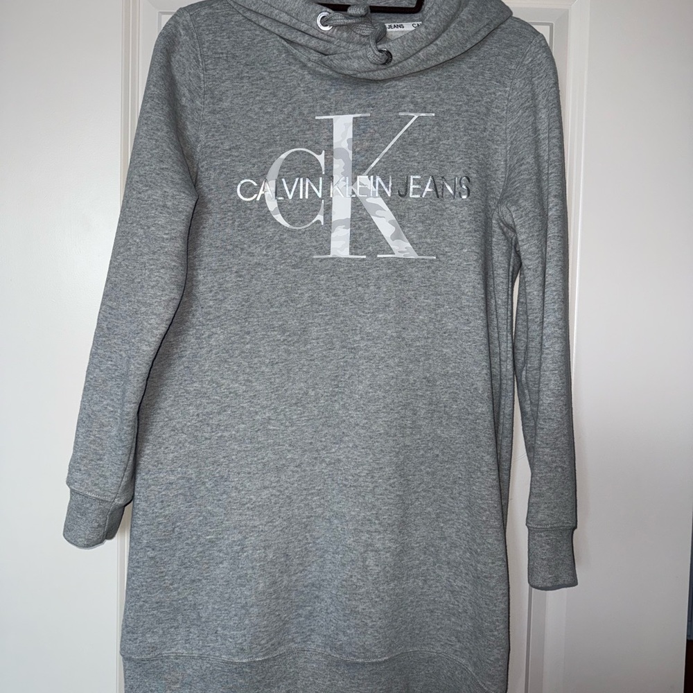 Calvin Klein Heather Gray Logo Hoodie Dress